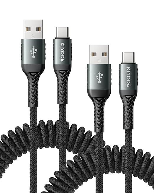 USB to USB C Cable [2Pack 3FT] Coiled USB C Cable Fast Charging 60W, USB A to USB C Cable for CarPlay, iPhone USB C Cable Durable Braided USB C Cord for iPhone 17 16 15 Pro Max/Samsung Galaxy and More