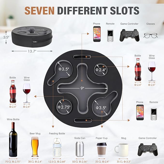 INNO STAGE Couch Cup Holder Pillow-Sofa Cup Holder | Couch Caddy Drinks Cupholder Tray for Bed, Rv, Tv, Car, Man Cave, Backseat for Remote, Snacks (PU Black, 13.7 x 13.7 inch)