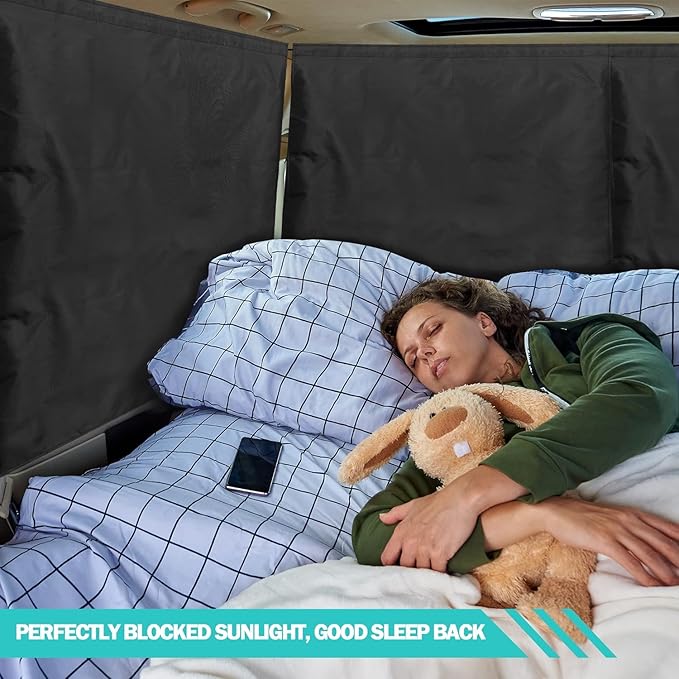 VANPET 5 Pcs Car Curtains, 99% Light Blocking Fabric Rear Seat & Side Windows Divider Curtain Baby Shades, Wide Sedan SUV Sunshade Screen Covers for Travel Camping (Extra Large Car Curtains 5 Pcs)