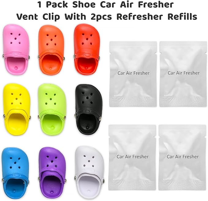 1 Pack Cute Shoe Shape Air Freshener Clip with 2 Refills, Replacement Pads (Green) Car Decor, Perfume Clip Accessories