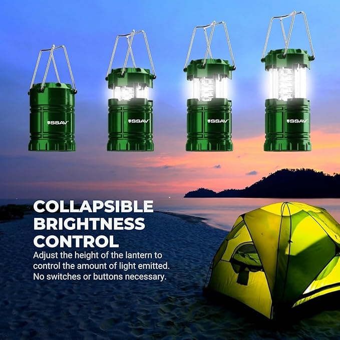 2 Pack LED Camping Lantern, LED Lanterns, Suitable Survival Kits for Hurricane, Emergency Light for Storm, Outages, Outdoor Portable Lanterns, Green, Collapsible | Batteries Included