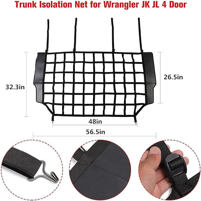 Pet Isolation Net, Safety Mesh Dog Barrier Compatible with 2007-2025 Jeep Wrangler JK JL & Gladiator JT 4-Door, Easy to Install, Fit Behind Rear Seat, Suitable for Medium, Large Pets ﻿