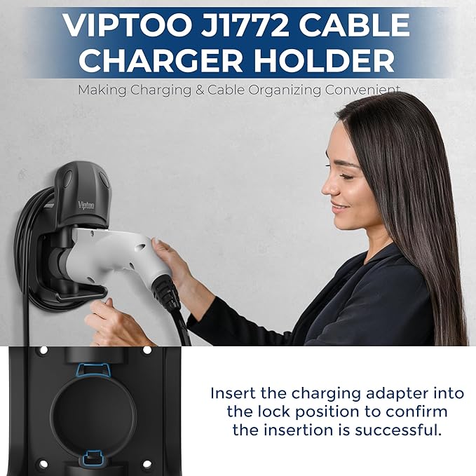 VIPTOO EV Charger Wall Mount Holder, J1772 Charger Cable Organizer with 5-Level 0°–180° Adjustable Rotation for All EV Chargers, Unique Sports Car Design