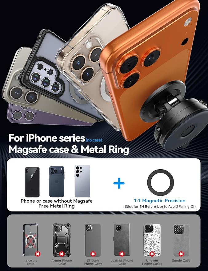 JOYROOM Car Mount for iPhone, [Tri-Fold] MagSafe iPhone Car Mount, [Suction Pro+Gel Base] 360° Rotation iPhone Car Holder, Strong Magnet for iPhone 17 Pro Max and Other Series[Not for Charging]
