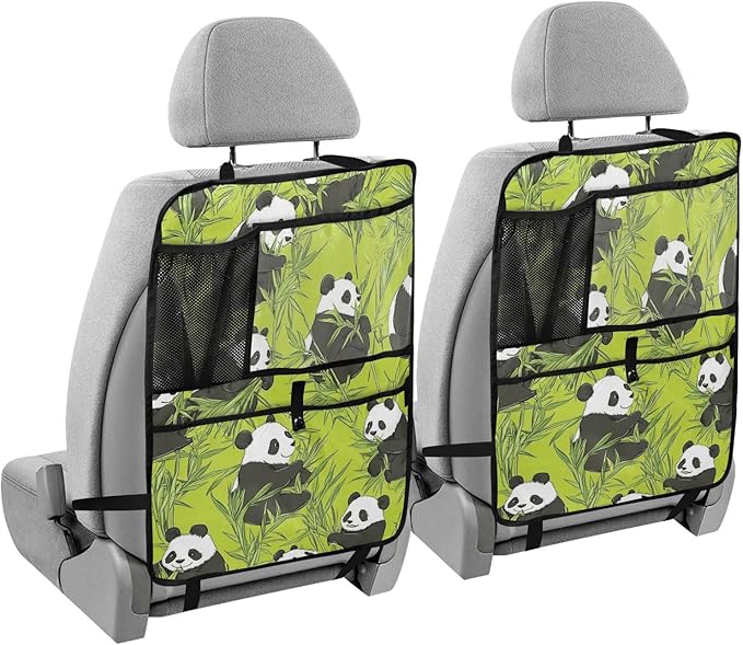 Green Panda and Bamboo 1 Pack Backseat Car Organizer with Storage Pockets Seat Back Organizers for Kids Kick Mats Backseat Protector Automotive