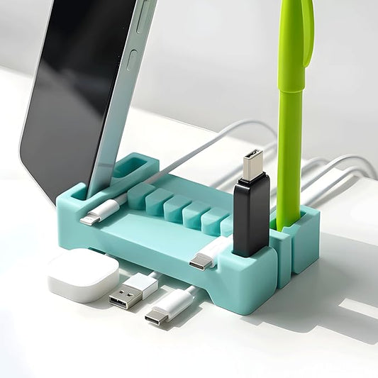 DeskBrick Silicone + Steel-Weighted Cord Holder for Desk. Weighted Cord Organizer & Cable Management for Desktop. Useful Phone Accessory & Cable Holder for Office, Home. No Adhesive. Aqua