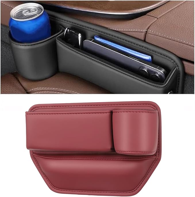 Car Seats Gap Organizer Storage Box for M&azda CX-5 2022-2025 Car Leather Cup Holder Gap Bag Seats Gap Filler Organizer Interior Accessory,Red-Right