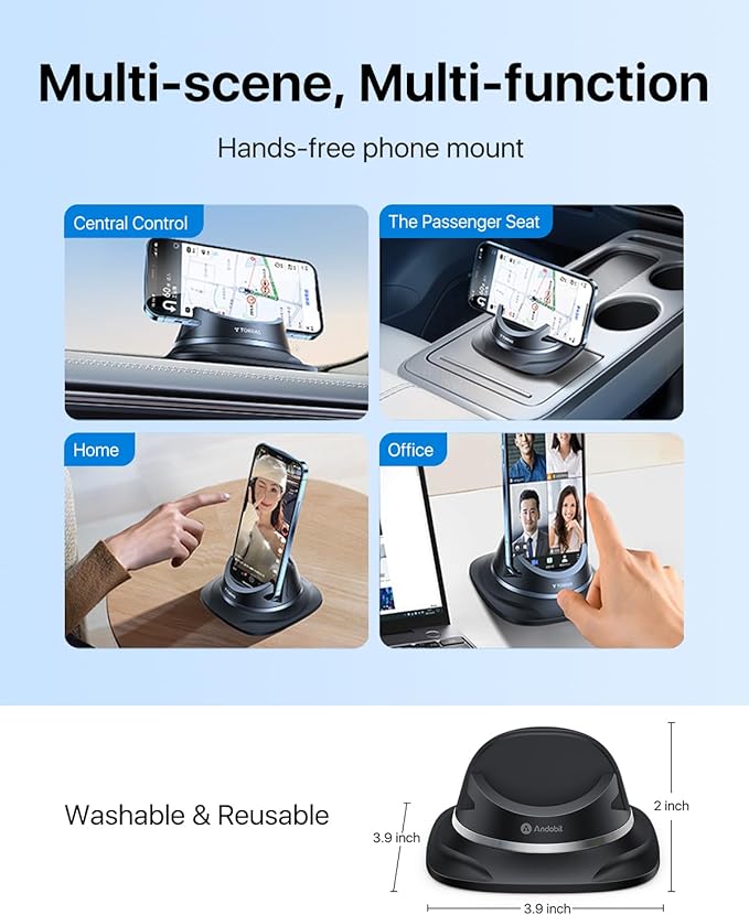 andobil Upgraded Car Phone Holder, Stable & Silicone Phone Holders for Your Car, 360°Rotatable Dashboard Cell Phone Holder, Cell Phone Car Mount Compatible with iPhone 16 Pro Max/15/14/13/12, Samsung