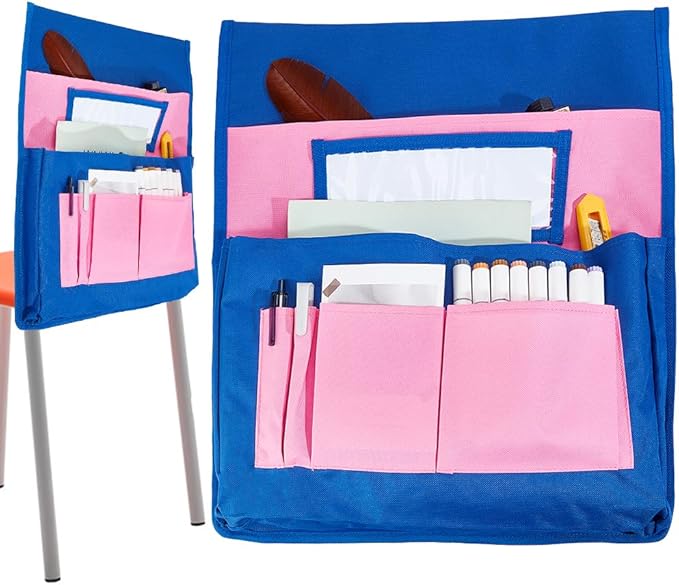 CRASPIRE Classroom Chair Pockets 15.66 x 18.18 inch Pink Chairback Buddy Pocket Chart Desk Buddy Pocket Organizer with Label Slot for School Home Classroom Preschool Daycare