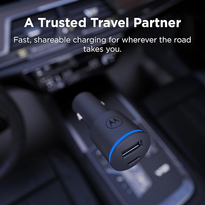 Motorola TurboPower Share Car Charger- 45W Dual Port USB-A, USB-C Output with 1.5m Braided USB-C Cable for Moto G 2025, G Power 2024/2025/2026, G Stylus 2023/2024/2025/2026, G Play 2024, Edge, Razr