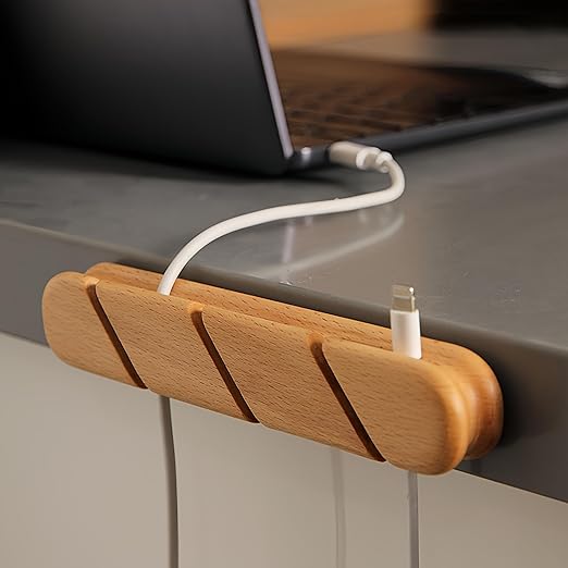 Solid Wood Cable Clips,Cord Organizer for Desk Cable Management with 3M Adhesive,Cord Holder for Nightstand,PC,Car,Office,Kitchen,USB Cable Holder Wire Organizer Cord Clips (Natural)