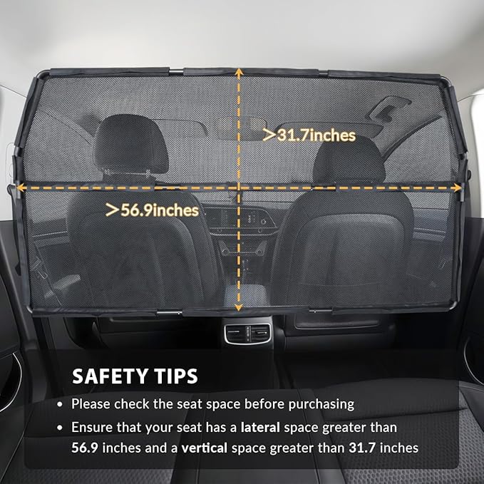 Car Dog Barrier Net for Large SUV Trunk 56" More Coverage Car Pet Back Seat Divider with See Through Mesh Cargo Area Gate for Dog (L)