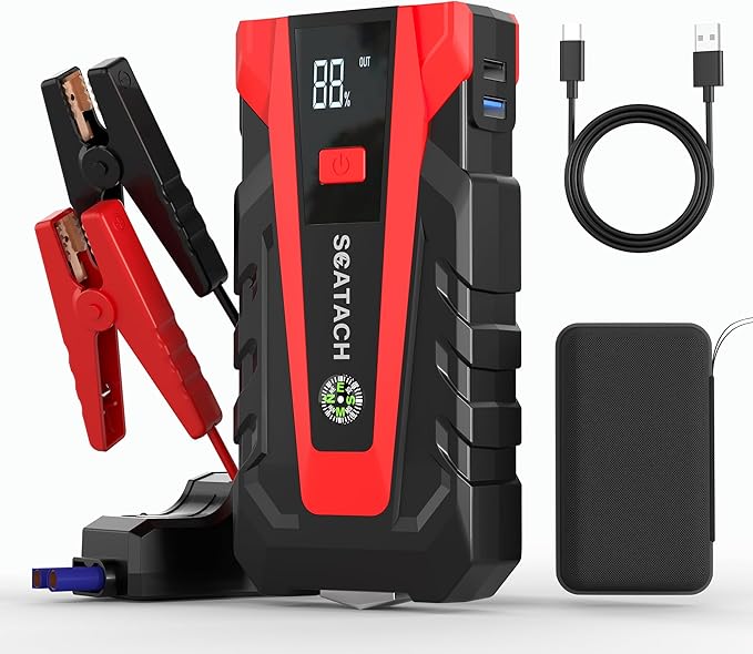 Scatach 5000A Jump Starter, 12V Jump Starter Battery Pack Portable (up to 9.0L Gasoline and 7.0L Diesel Engine), Car Battery Jump Starter Jump Box with LED Light and Jumper Cables