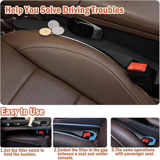 Universal Car Seat Gap Filler, 2Pcs Car Seat Gap Plug Strip to Fill The Gap Between Seat and Center Console Stop Things Dropping Car Interior Accessories for Car, SUV, Truck (Beige)