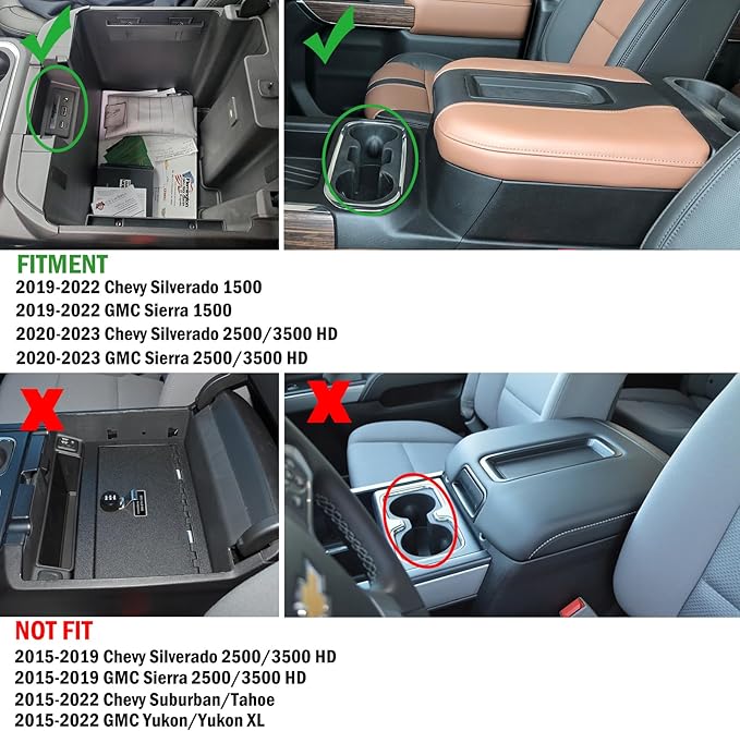 Zxiaochun Center Console Armrest Box Organizer Tray for 2019-2022 Chevy Silverado/GMC Sierra 1500 and 2020-2023 Silverado/Sierra 2500/3500 HD Accessories (Full Console w/Bucket Seats ONLY) Black Trim
