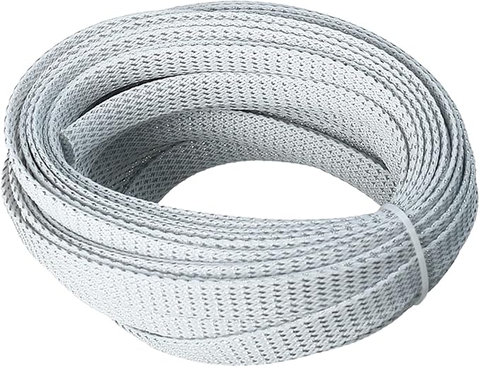 Aicosineg 32.8ft PET Flexible Braided Cable Sleeve 0.47inch Width Wire Loom Sleeving and Organizer Flexible Wire Mesh Sleeve for TV Audio PC Cords from Pets Chewing Silver