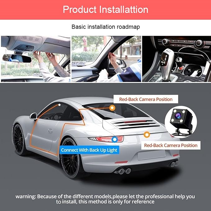 360° Full View Dash Cam Front and Rear Inside, 4 Channel Dashcam 1080P Full HD Dash Camera for Cars with Infrared Lamps Night Vision G-Sensor, Parking Mode, 64GB SD Card Car Accessories