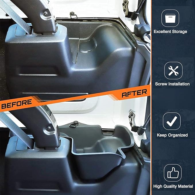 Wheel Well Storage Bin Rear Trunk Organizer Tray Cargo Storage Box for 2018 2019 2020 2021 2022 2023 Jeep Wrangler JL JLU Interior Accessories, Easy Screw-installation, Left & Right 2pcs