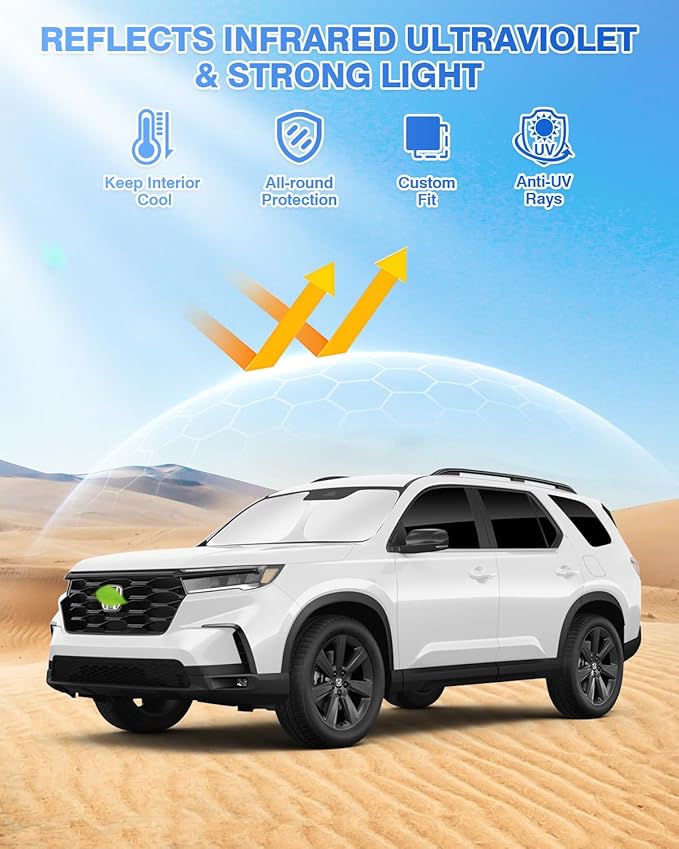 Canvcle Sunshades for 2023-2025 2026 Honda Pilot Accessories Windshield Sun Shade Side Rear Window Shade Cover Sun Visor Shield Privacy Protection Keep Vehicle Cool Black 8PCS