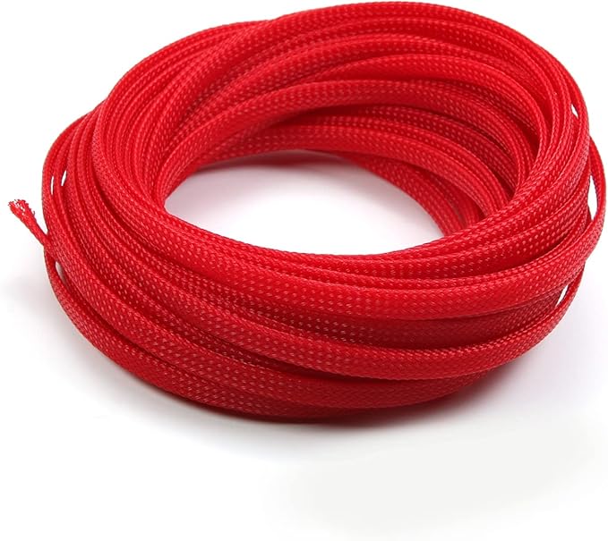 Aicosineg Cable Sleeve Braided Sleeving PET Wire Loom Tubing Cable 32.81ft-1/4inch Wrap Protector for HiFi Audio and Video Headphone Cable Protect Wires from Chewing of Pets Red