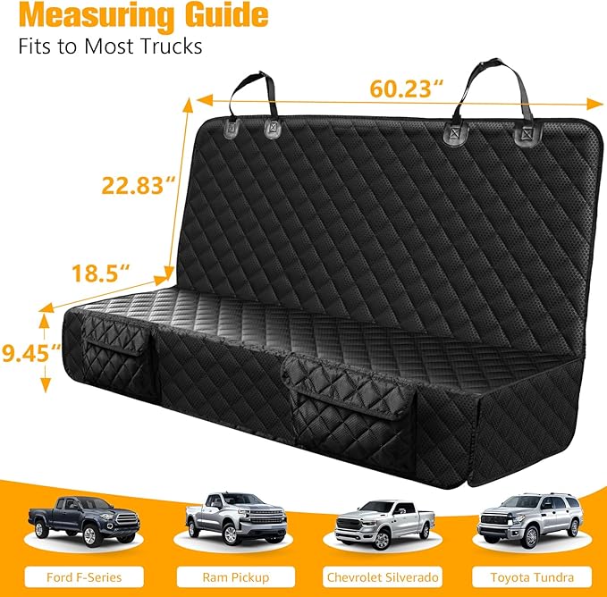 PETICON Dog Car Seat Covers for Truck Ford f150/Ram1500/Chevrolet Silverado 1500, Waterproof Pet Back Seat Cover for Trucks, Scratchproof Nonslip Durable Rear Seat Cover for Dogs