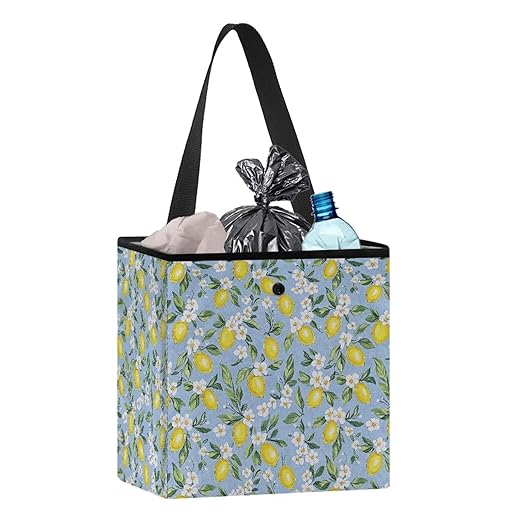 Lemon Floral Car Trash Can Cute Leakproof Car Garbage Bag Hanging Trash Bin Automotive Garbage Cans for Back/Front Seat/Console Car Accessories(Blue)