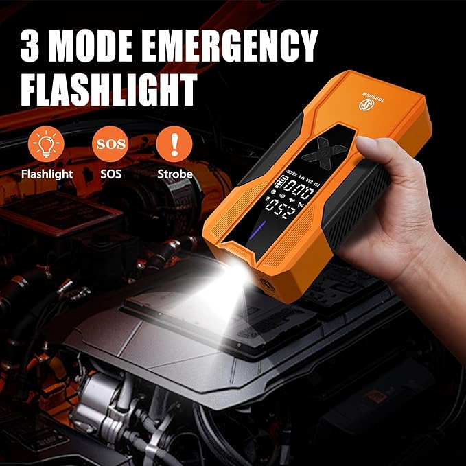 Sorghum Battery Jumper Starter Portable - 8000A Car Battery Jump Starter with Air Compressor, 150PSI Jump Box with Tire Inflator, Car Battery Booster Jump Pack for All Gas/12L Diesel