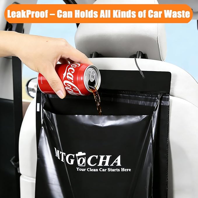 Disposable Car Trash Bags Hanging (Set of 60) - Leak-Proof, Smell-Proof, Recycled Car Garbage Bags, Automobile Trash Container, Road Trip Essentials, Black-Medium