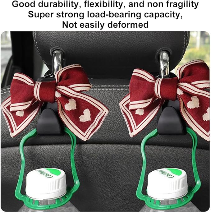 Mandark 2PCS Car Seat Headrest Hooks, Cute Bow Vehicle Hooks for Purses and Bags, Automotive Purse Hook Hanger Interior Decoration Accessories, Universal for SUV, Sedan, Truck (Red/White)