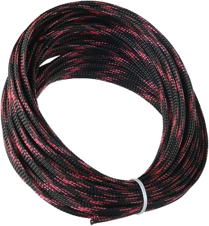 Aicosineg 32.81ft PET Flexible Braided Cable Sleeve 0.25inch Width Wire Loom Sleeving and Organizer Flexible Wire Mesh Sleeve Wrap Protector for TV Audio PC Cords from Pets Chewing Black and Pink