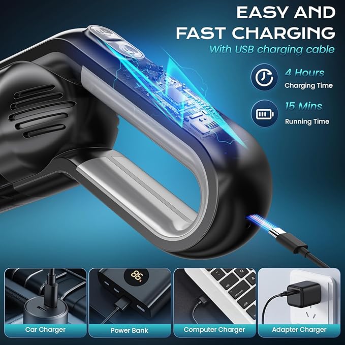 Handheld Vacuum Cordless, Portable Car Vacuum with LED Light,Rechargeable Small Vacuum Cleaner with Powerful Suction,Lightweight Vacuum Cleaner for Car Home Office Pet Hair,Black