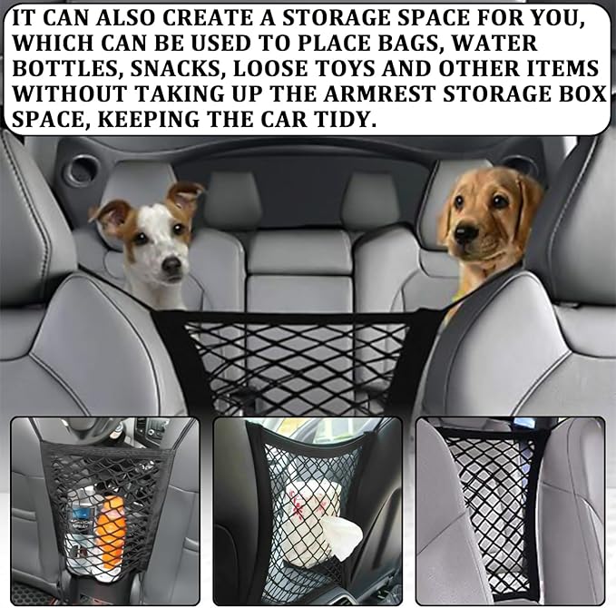 Dog Car Net Barrier, Seat Back Net Storage Bag, Car Front and Rear Seat Elastic Isolation Net, Easy to Install, Driving with Children and Pets is Safer, Universal for Cars, SUVs, Trucks