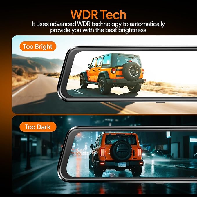 3 Channel Mirror Dash Camera for Cars, Triple Rear View Mirror with Front 4K/3K, Inside and Rear 1080P with WiFi, G-Sensor, Night Vision, Reverse Assist, Parking Monitoring (Include 64GB Card)