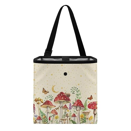 Mushroom Car Trash Can Leak Proof Auto Trash Bag Hanging Butterfly Moon Starry Night Vehicle Garbage Can Multipurpose Storage Container for Back Seat Car Accessories