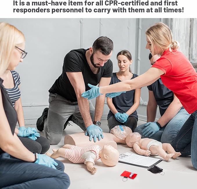 50 Packs CPR Face Shield with Keyring, CPR Pocket Mask Keychain for Emergency Kit with One Way Valve Breathing Barrier for First Aid or ADE Training