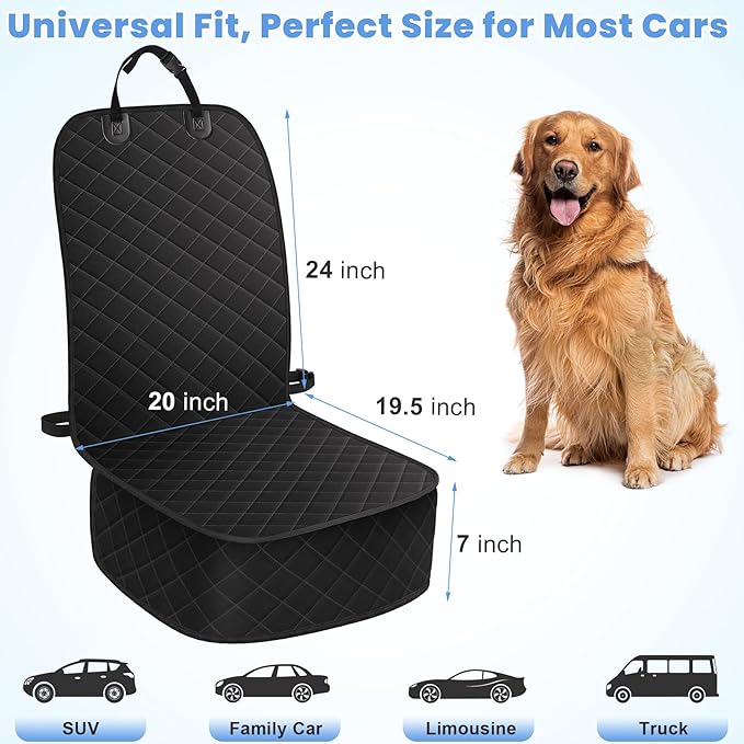 ELONGRIVER Dog Car Seat Covers, Waterproof Front Seat Cover for Dogs, Scratch-Proof, Nonslip Pet Passenger Seat Cover Protector, Universal Fit for Cars Trucks SUVs, Standard Size, 2 Packs Black