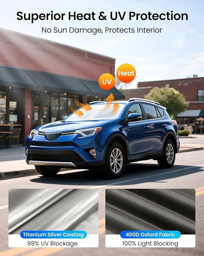 REEVAA Upgraded for Toyota RAV4 2019-2026 Windshield Sunshade [Tailored Fit, 99% Sun Protection] Foldable Sun Shade Car Accessories with Storage Bag