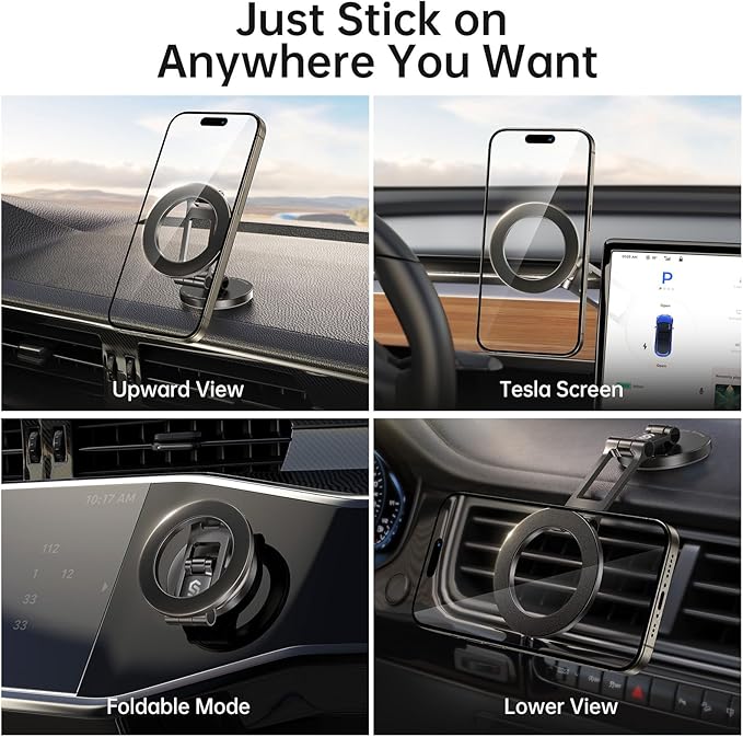 Syncwire Fits MagSafe Car Mount for Car Dash&Tesla Screen[All-Metal] Magnetic Phone Holder, [Flexible Three-axis]360° Rotation Car Mount Strong Magnets Car Phone Holder for iPhone 17 16 15 14 Pro Max