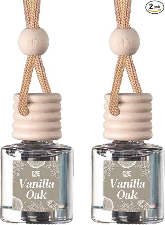 C&E Craft Co Hanging Car Air Freshener Diffuser 2 Pack, Long Lasting Fragrance Oil Car Freshener, Glass Bottle Auto Air Freshener, Made in USA (Vanilla Oak)