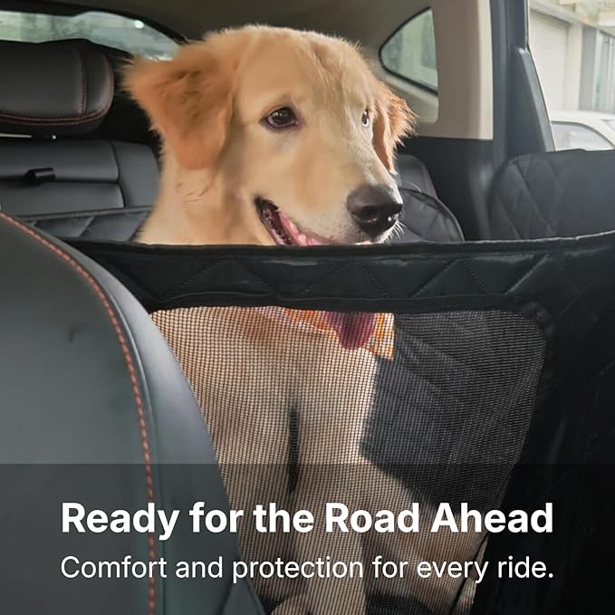 Dog Car Seat Cover for Back Seat with Door Protection, Waterproof Dog Seat Hammock, Soft-Padded Pet Car Seat Cover for SUVs & Sedans (Black)