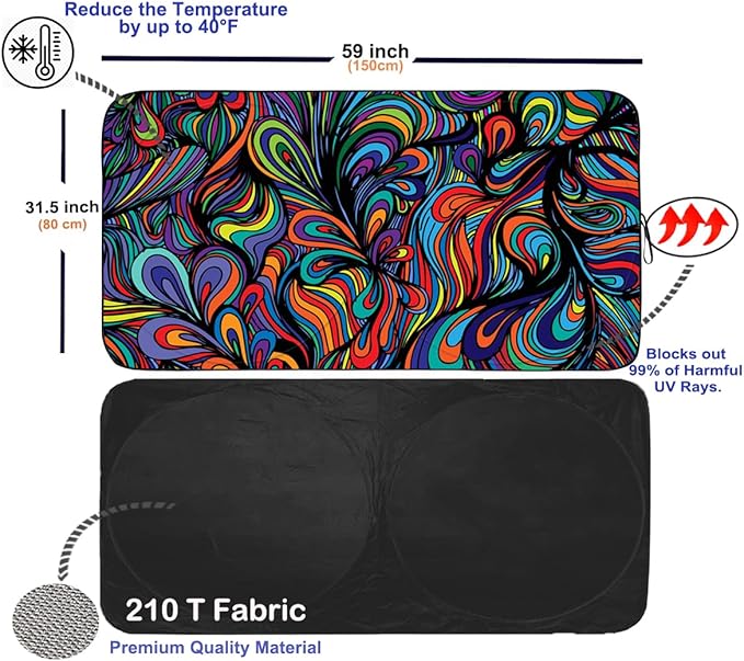 Gven Windshield Sun Shade for Car Front Window Cover Sunshades Visor Automotive Sun Shield for Compact Sedan, SUV, Midsize Sedan, Small Pickup Blocks UV Rays Keep Your Vehicle Cool (Abstract, S)