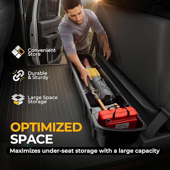 Auto Dynasty Under Seat Cargo Storage Box Organizer Fit for 2015-2025 Ford F150 Crew Cab, F250 F350 Super Duty Crew Cab, Rear Extra Cargo Store Truck Organizer