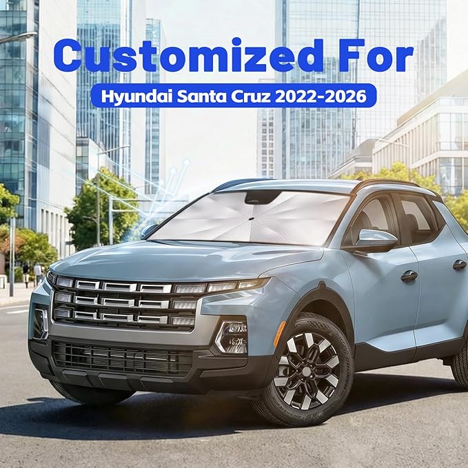 Car Windshield Sun Shade for Hyundai Santa Cruz 2022-2026 –[Reflective Coated Fabric] Sunshade Umbrella for Front Window, Car Shades Sun Visor Keep Car Cool and Protects Interior, 1:1 Exact Fit