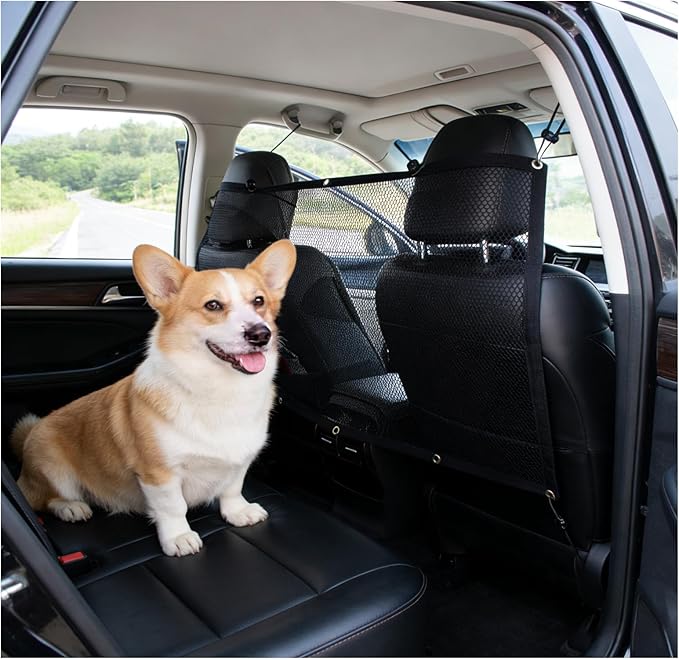 Pet net for car Dog car Fence Barrier Back seat Pet Barrier for Car Safety Net with Hooks and Straps 115 x 62 cm