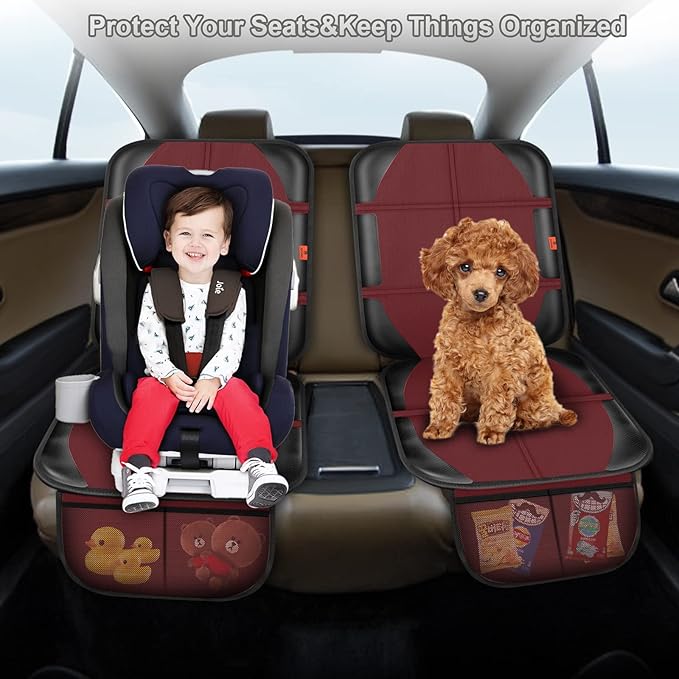 XHYANG Car Seat Protector,2 Pack Automotive Seat Protectors Baby Carseat Pad Waterproof Durable 600D Fabric for Child Baby Car Seat Mat Vehicle Pet Cover 2 Storage Pockets (Wine Red)