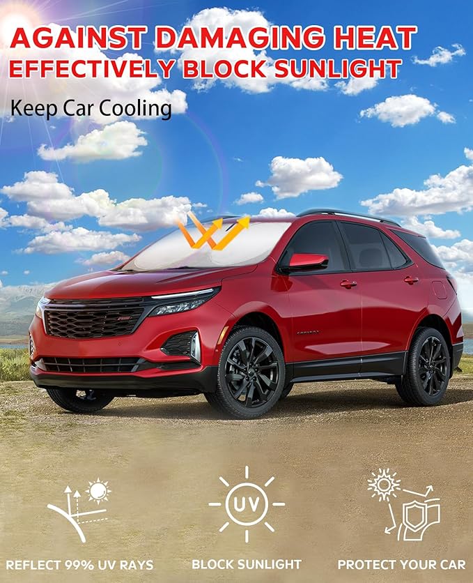 Windshield Sun Shade Sunshade Windshield Cover for Chevrolet Equinox 2018-2024 2025 Foldable Sun Shield, Custom Fit Front Window Shade for Chevy Equinox Accessories Reflective Sun Visor Block Heat