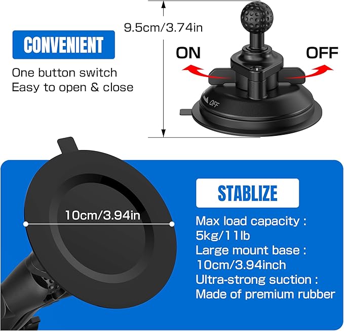 Suction Cup Mount for DJI Osmo Pocket 3, Heavy-Duty Car Windshield Window Dashboard Holder for Insta360 X5 X4 X3 with Expansion Adapter for GoPro 13/12/11/10/9/8/7