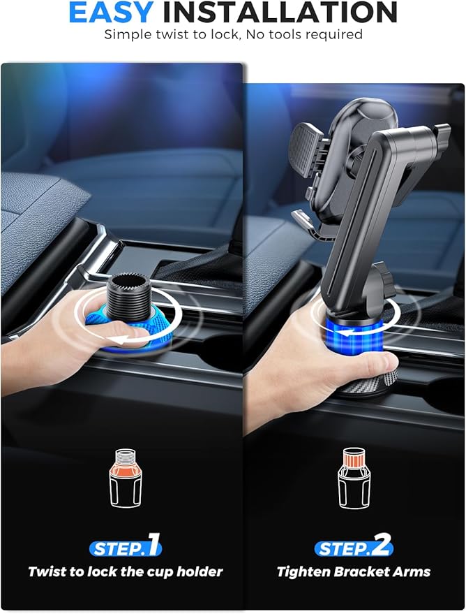 eSamcore Cup Holder Phone Holder, 15" Height Car Cup Holder Phone Mount Heavy-Duty Holders for Your Car Truck Cupholder with Expandable Base Fit for iPhone 17/16/ 15, 4.7”-7” Cellphone