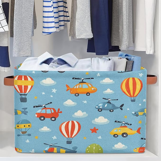 Cars Helicopters Storage Baskets for Organizing, Fabric Collapsible Storage Bins Box Cartoon Decorative Toy Organizer Baskets for Closet Shelves Gift Basket 1 Pc