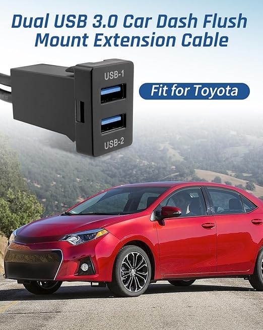 Dual USB 3.0 Car Dash Flush Mount Extension Cable, Length 3.3FT (1M) Fit for Toyota, Size 1.3"x0.86"x 2.15" (Type A)